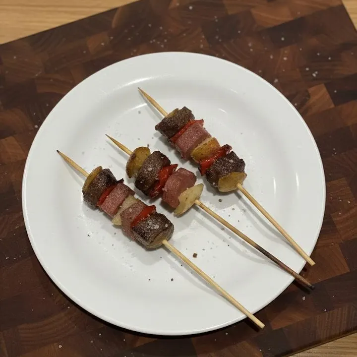 Mini brochettes de carne en tamaño cóctel